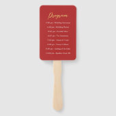 Eenvoudig rood goud modern Chinees huwelijksprogra Handwaaier (Achterkant)