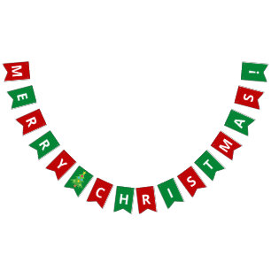 Eenvoudig rood   Groene Vrolijke Kerstgroeten Vlaggetjes