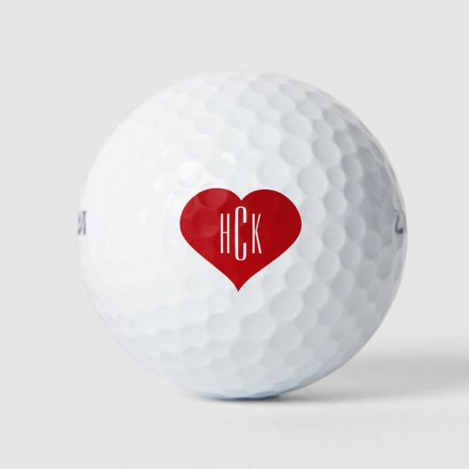Eenvoudig rood hart en monogram golfballen (Voorkant)
