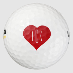 Eenvoudig rood hart en monogram golfballen