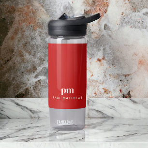 Eenvoudig Rood Minimaal Douanemonogram en Naam Waterfles