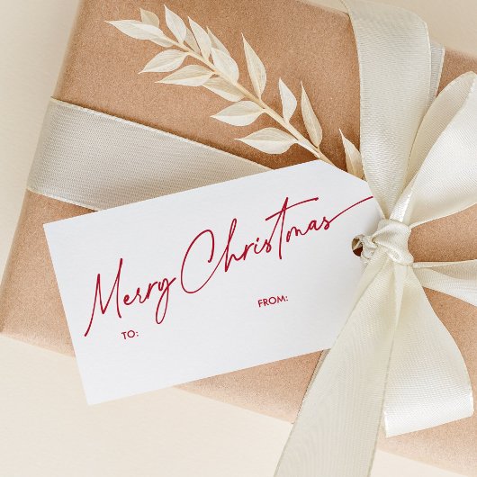 Eenvoudig Rood Modern Kalligrafie Script Kerstmis Cadeaulabel