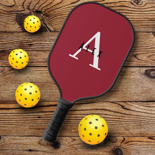 Eenvoudig Rood Monogram Naam + Initiaal Pickleball Paddle