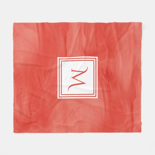 Eenvoudig rood Oranje subtiel marmer modern monogr Fleece Deken (Voorkant (Horizontaal))