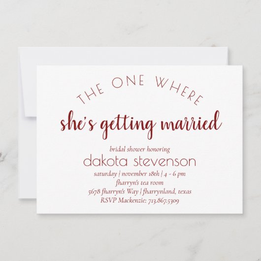 Eenvoudig rood script | Een waar ze gaat trouwen Kaart (Voorkant)