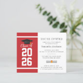 Eenvoudig Rood Wit 2025 Afstuderen Uitnodiging (Staand voorkant)