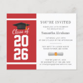 Eenvoudig Rood Wit 2025 Afstuderen Uitnodiging (Voorkant)