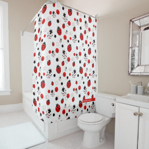 Eenvoudig rood, zwart en wit ladybug-patroon douchegordijn