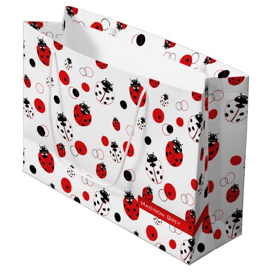Eenvoudig rood, zwart en wit ladybug-patroon groot cadeauzakje (Voorkant Gekanteld)