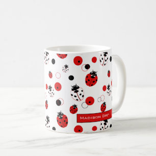 Eenvoudig rood, zwart en wit ladybug-patroon koffiemok