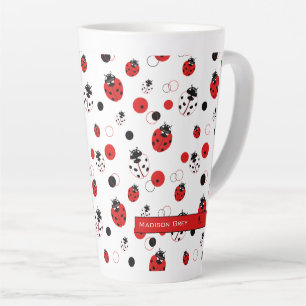 Eenvoudig rood, zwart en wit ladybug-patroon latte mok