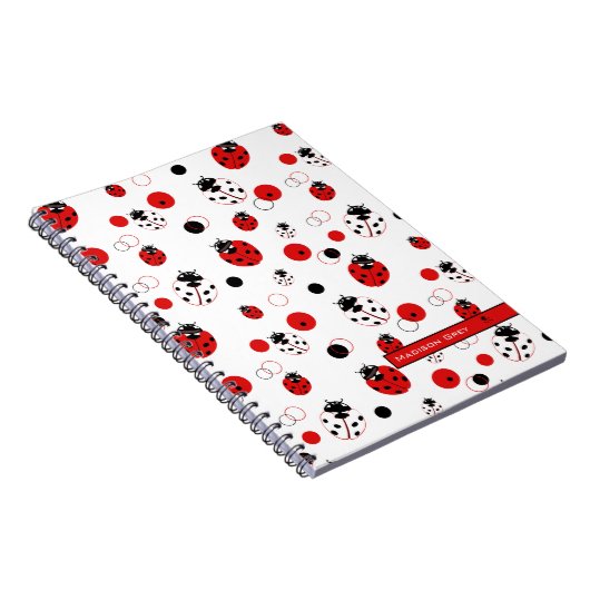 Eenvoudig rood, zwart en wit ladybug-patroon notitieboek (Rechterzijde)