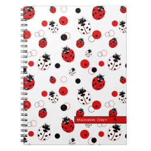 Eenvoudig rood, zwart en wit ladybug-patroon notitieboek