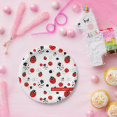 Eenvoudig rood, zwart en wit ladybug-patroon papieren bordje (Feest)