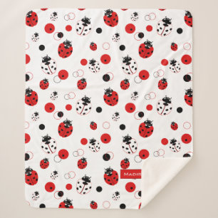 Eenvoudig rood, zwart en wit ladybug-patroon sherpa deken