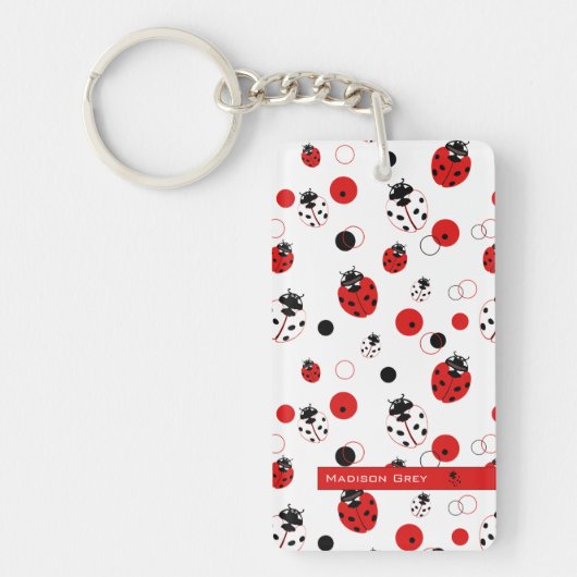 Eenvoudig rood, zwart en wit ladybug-patroon sleutelhanger (Voorkant)