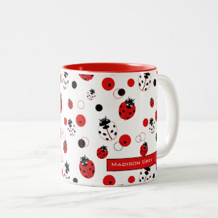 Eenvoudig rood, zwart en wit ladybug-patroon tweekleurige koffiemok
