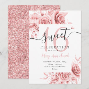 Eenvoudig Roos Gold Floral & Glitter Sweet 16 Scri Kaart
