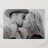 Eenvoudig Roos Gold Foil Script Foto slaat de datu Folie Uitnodiging (Voorkant)