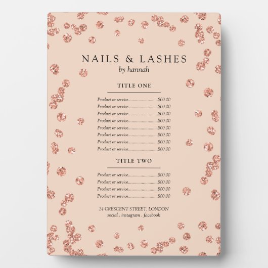 Eenvoudig Roos Gold Glitter Confetti Price Menu Bl Fotoplaat (voorkant)