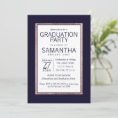Eenvoudig Roos Gold Lined Navy Blue Graduation Par Kaart (Staand voorkant)
