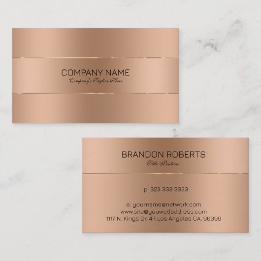Eenvoudig Roos-Gold metallisch ontwerp Visitekaartje (Voorkant / Achterkant)