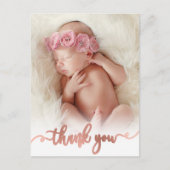 Eenvoudig Roos Gold Script Baby Foto Dank u Briefkaart (Voorkant)