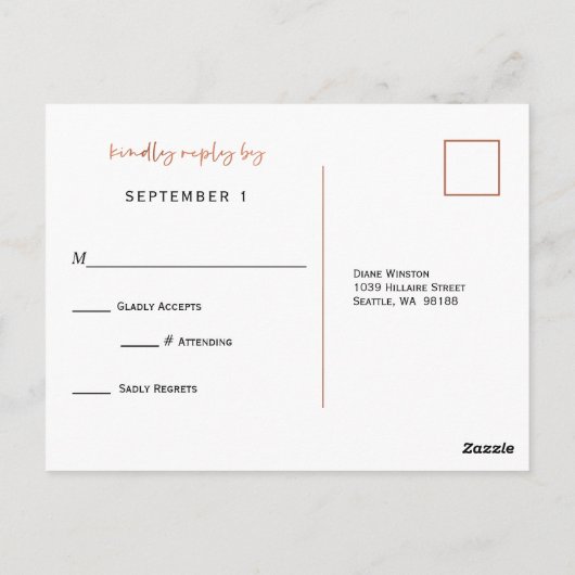 Eenvoudig Roos Gold Script Meal Choice Reception R Briefkaart (Achterkant)