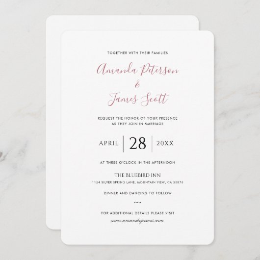 Eenvoudig Roos Gold Script Wedding Invitation Kaar (Voorkant / Achterkant)