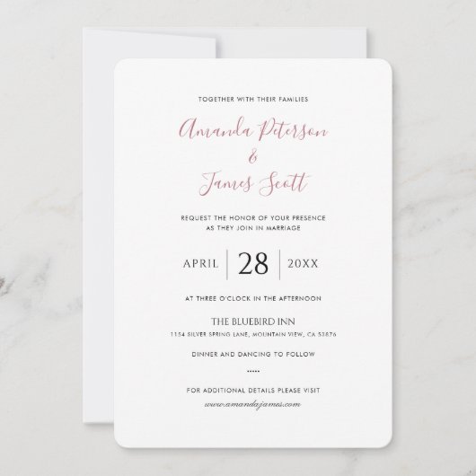 Eenvoudig Roos Gold Script Wedding Invitation Kaar (Voorkant)