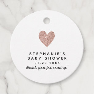 Eenvoudig Roos Goud Glitter Hart Baby shower Bedankjes Labels