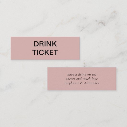 Eenvoudig Roos Pas getrouwd Wedding Drink Ticket (Voorkant / Achterkant)