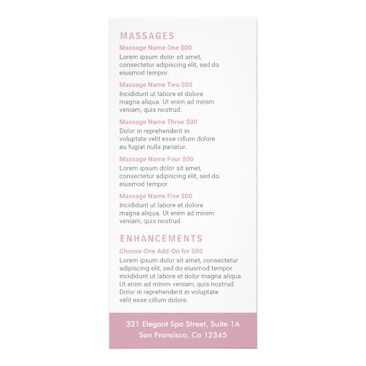 Eenvoudig Roos Roze Elegant Spa Reclamekaart (Achterkant)