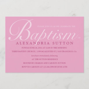 Eenvoudig roze baptisme/Christening Invite Kaart