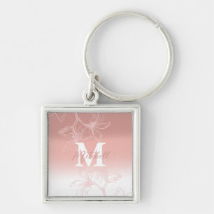Eenvoudig roze bloemenmonogram sleutelhanger