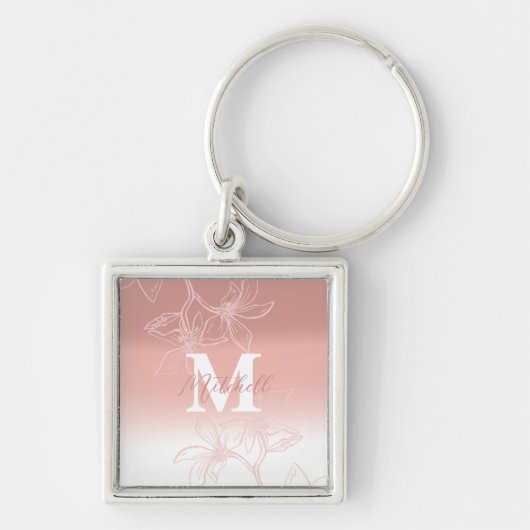 Eenvoudig roze bloemenmonogram sleutelhanger (Voorkant)