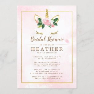 Eenvoudig Roze en Gold Unicorn-Vrijgezellenfeest Kaart