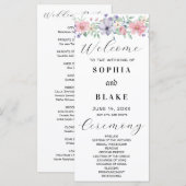 Eenvoudig roze en Paarse Floral Wedding Programme (Voorkant / Achterkant)