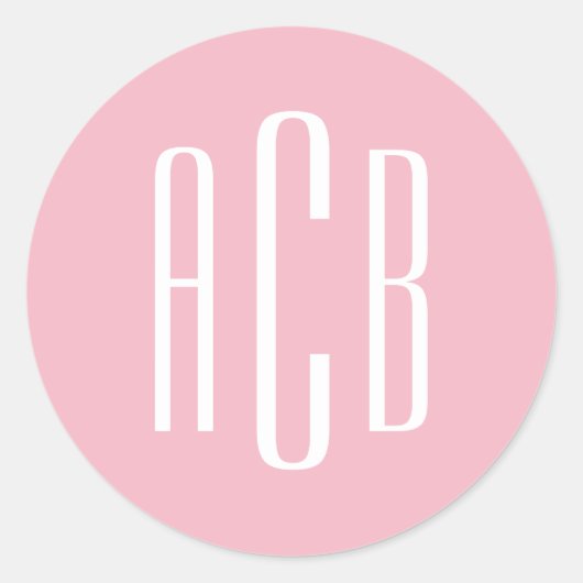 Eenvoudig roze en wit drieletter monogram ronde sticker (Voorkant)
