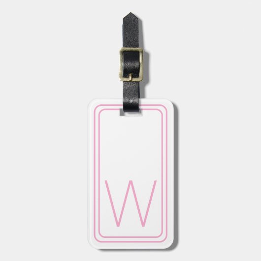 Eenvoudig roze en wit monogram bagagelabel (Voorkant verticaal)