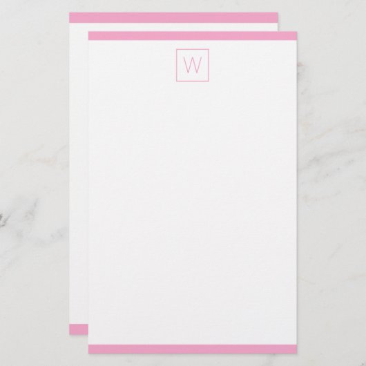 Eenvoudig roze en wit monogram briefpapier (Voorkant / Achterkant)