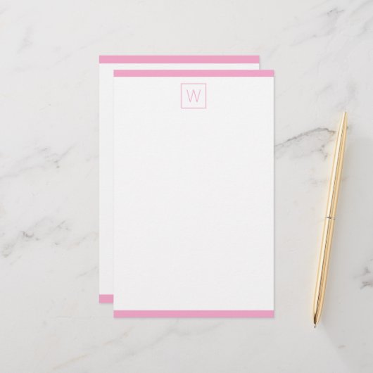 Eenvoudig roze en wit monogram briefpapier (Voorkant / Achterkant in situ)