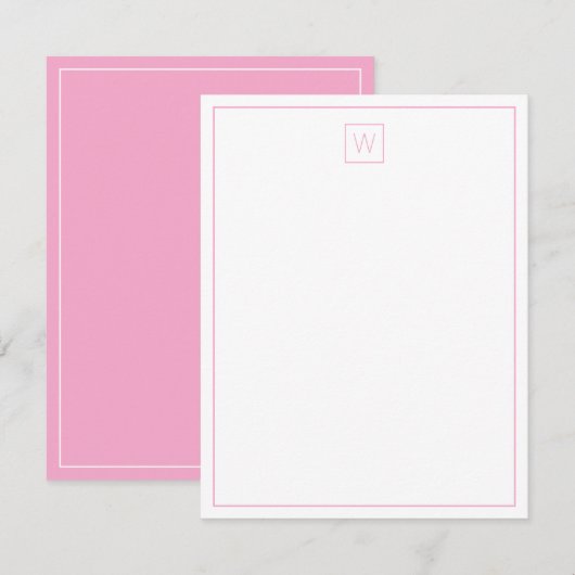 Eenvoudig roze en wit monogram notitiekaartje (Voorkant / Achterkant)