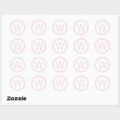 Eenvoudig roze en wit monogram ronde sticker (Vel)