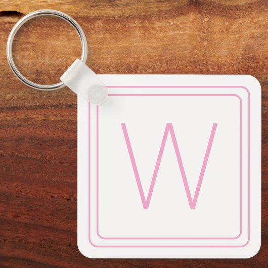 Eenvoudig roze en wit monogram sleutelhanger (Voorkant)