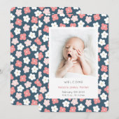 Eenvoudig roze Florence Waterverf Cute Birth Aankondiging (Voorkant / Achterkant)