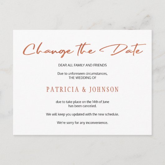 Eenvoudig roze gouden schrift huwelijk datum wijzi aankondigingskaart (Voorkant)