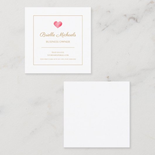 Eenvoudig roze hart met elegant gouden script vierkante visitekaartje (Voorkant / Achterkant)