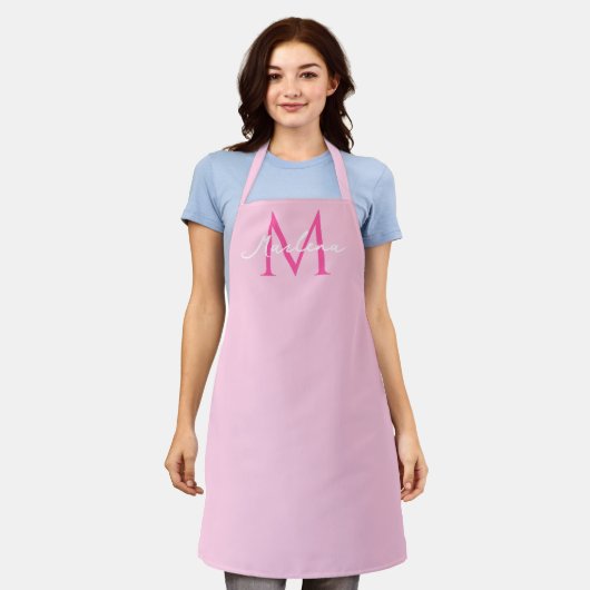 Eenvoudig Roze Initiaal Modern Monogrammed Busines Schort (Gedragen)