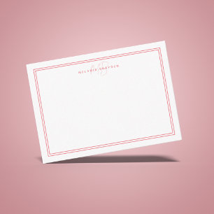 Eenvoudig roze minimalistisch Monogram 2 grens Notitiekaartje